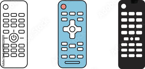 Remote control device icon set television media controller buttons flat minimal vector illustration
