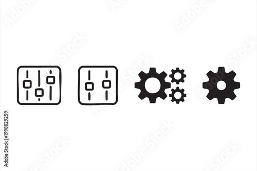 Gear and slider icons for mobile apps and web settings panels