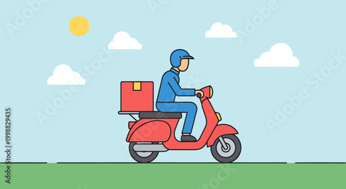 Delivery Man Riding Scooter.