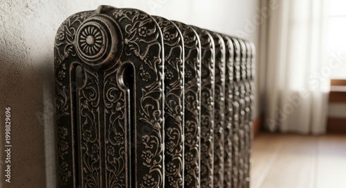 Ornate Cast Iron Radiator in Historic Home Interior.