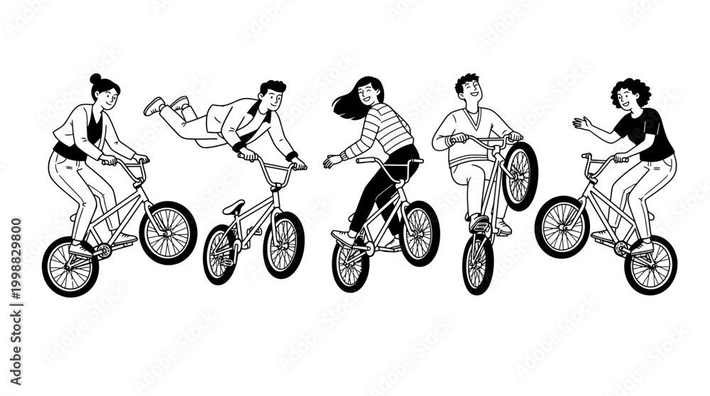 Fototapeta premium Group of Diverse Youth Enjoying BMX Biking Performing Tricks. Active L