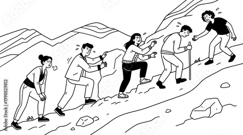 People Climbing a Mountain: Effort Teamwork and Overcoming Challenges