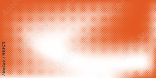 Orange halftone offset print texture background with wavy gradient.
