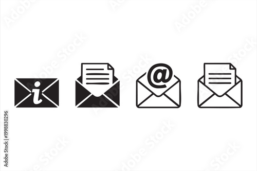 Email notification icon set for messaging apps and inbox systems
