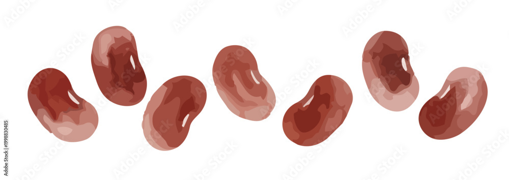 Fototapeta premium Watercolor-style Japanese azuki red bean illustration, sweet bean paste and dried beans / 水彩あずき