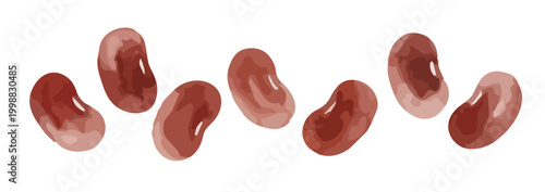Watercolor-style Japanese azuki red bean illustration, sweet bean paste and dried beans ／ 水彩あずき