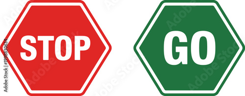 Red stop sign and green go sign side by side traffic control symbols vector illustration