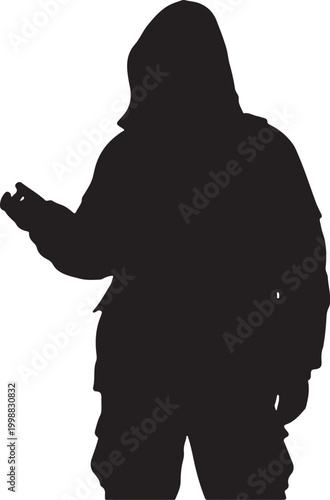 Silhouette of a Mysterious Person Wearing a Hoodie Isolated on White