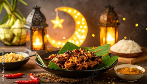 Eid al Adha Feast Satay Ketupat Peanut Sauce Lantern Ramadan
