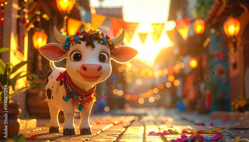 Eid al Adha Decorated Cow at Sunset Festival Lights Cultural Street