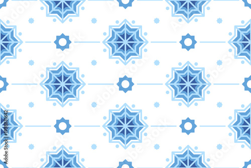 Seamless Blue Geometric Snowflake Pattern with Nordic Winter Tile Background