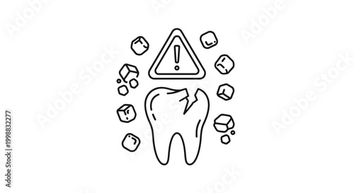Cracked Tooth with Sugar Cubes and Warning Sign - Dental Health Concept