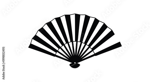 Elegant folding fan silhouette in black and white decorative handheld object silhouette high quality professional detailed modern elegant stylish