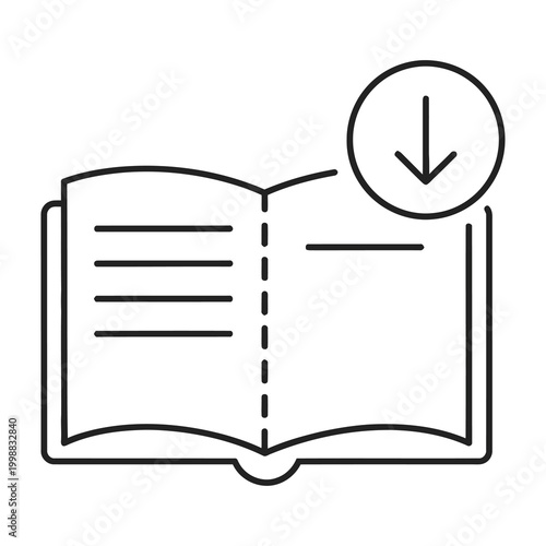 Open book with download symbol icon
