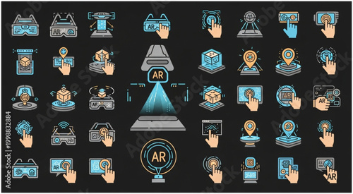 Augmented reality icons showcasing interactive digital experiences and interfaces.