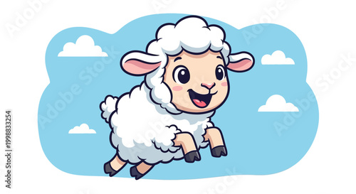 Cartoon Sheep Running Happy.