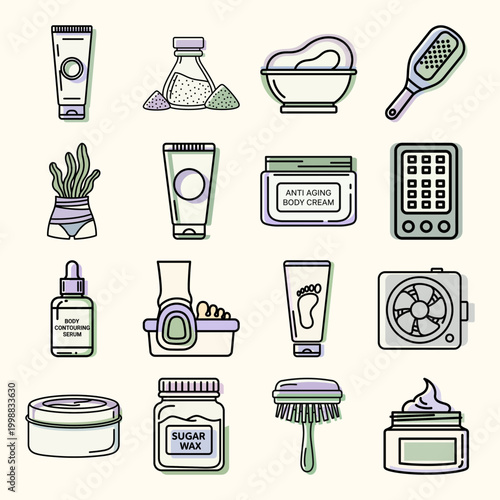 Bodycare Product Line Icons or Spa Treatment Icon Set