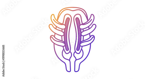 Abstract biological cell structure with gradient purple and orange colors, science and biology concept