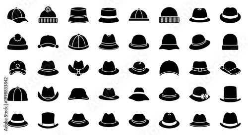 Extensive collection of diverse hat styles and headwear silhouettes.