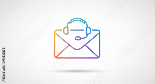 Email support icon with headset and microphone, customer service concept, colorful outline graphic