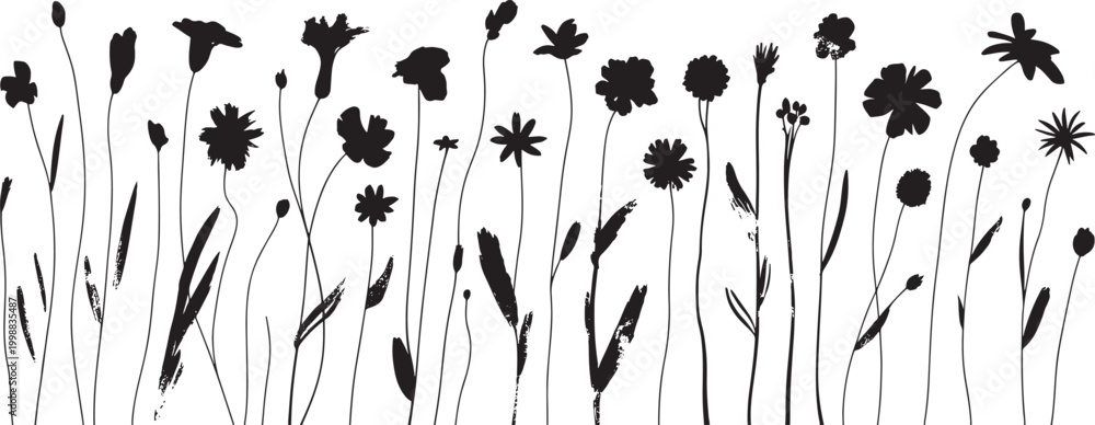 Naklejka premium black wildflower silhouettes on white background