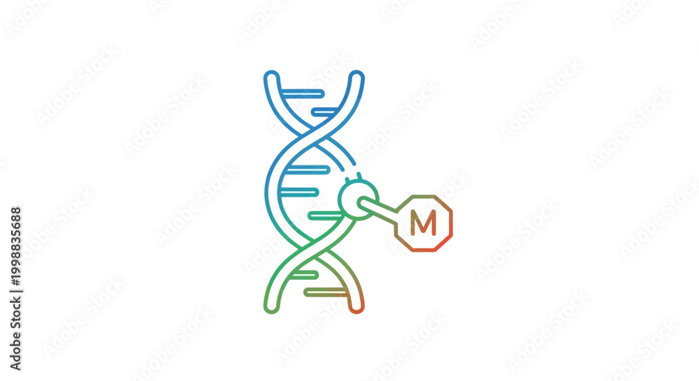 Obraz premium DNA helix with methyl group icon, genetic research, molecular biology, science concept