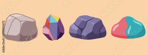 Set of cartoon gemstones and rocks