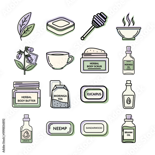 Herbal spa icons set vector design or Organic skincare vector elements design