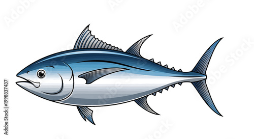 A Bluefin Tuna Swimming in the Ocean, a Beautiful Marine Animal Illustration