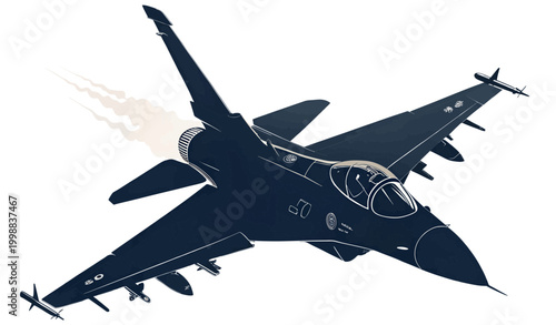 Vector silhouette illustration of a fighter Jet flying in the sky