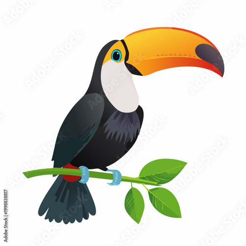 Colorful Toucan Bird Perched on Branch.