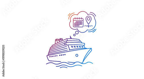 Cruise Ship Planning Vacation Itinerary and Destination with Calendar and Map Icon in Thought Bubble