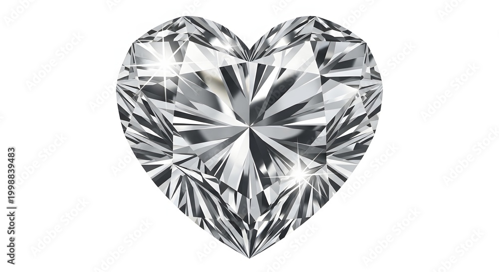 Fototapeta premium Elegant Heart Shaped Diamond Gemstone Isolated on a White Background