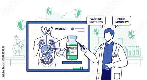 Doctor Explains Immune System and Vaccine Benefits on Whiteboard