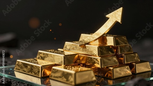 Gold Bullion Bars with Rising Arrow Symbolizing Financial Growth