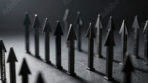 Cinematic 3D Upward Arrows Growth Concept on Dark Background