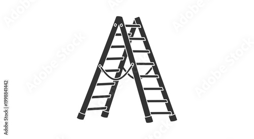 Black silhouette of a folding ladder with curved supports isolated on a white background silhouette high quality professional detailed