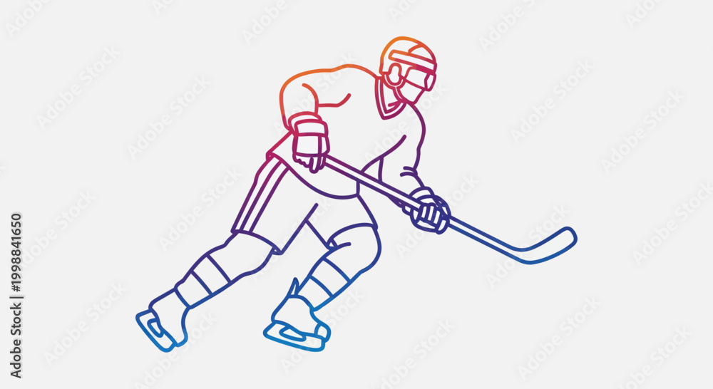 Fototapeta premium Ice Hockey Player Silhouette with Colorful Gradient Outline on White Background