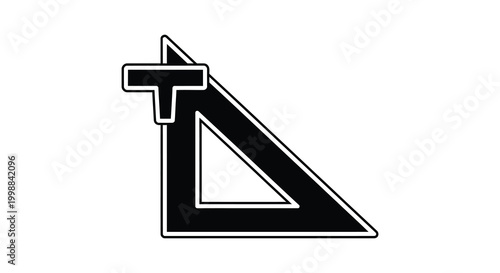 Black silhouette of a drafting triangle with a t square on a white background silhouette high quality professional detailed