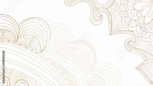 Elegant gold leaf stems with flowing curves and organic shapes on white background abstract design