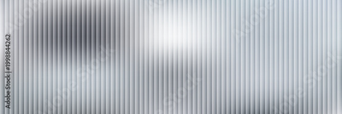 Acrylic satin corrugated glass texture light gray background. Blurred soft ribbed transparent striped door window overlay. Metal silver reeded polycarbonate sheet. Abstract vertical gradient pattern