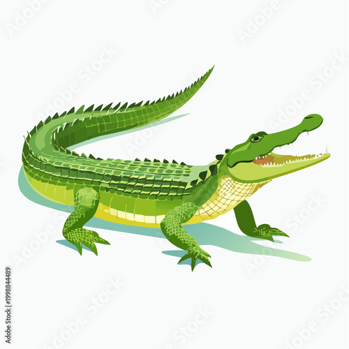 Green cartoon crocodile toy figure walking.
