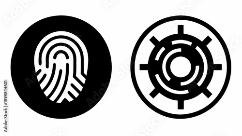 Biometric security icons fingerprint and target symbols flat vector illustration for technology and safety concepts