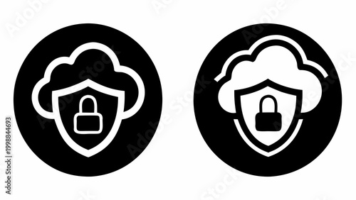 Cloud security concept vector illustration with shield and lock icons for cybersecurity and data protection