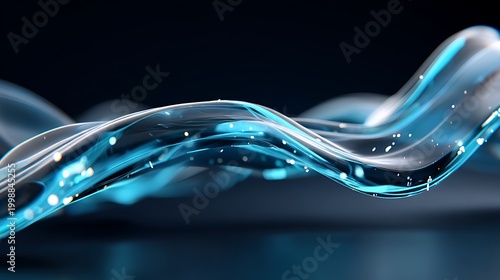 Abstract Flow of Blue Light Trails with Glowing Particles in Motion