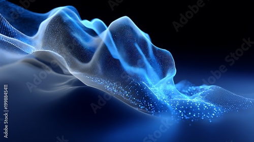 Ethereal Blue Waves of Light and Digital Particles in Abstract Design