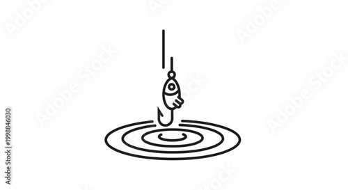 Fishing lure with fish hook and ripples on water surface, concept of fishing and bait
