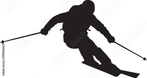 Downhill Skier Silhouette Isolated on White Background