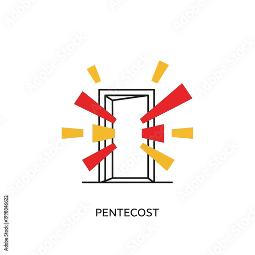 Open door concept with Pentecost illustration and colorful graphic elements
