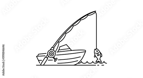 Fishing boat with caught fish on line, sea waves, angling rod, hobby, leisure